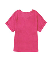 Load image into Gallery viewer, Pink textured tee with rolled sleeves
