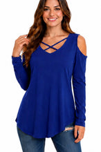 Load image into Gallery viewer, Cold shoulder crossed front design long sleeved top
