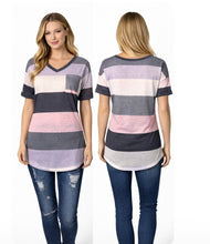 Load image into Gallery viewer, Lightweight color block v neck tee

