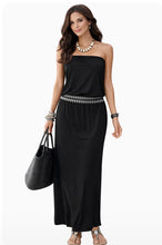 Load image into Gallery viewer, Strapless tube maxi dress with tribal print trim
