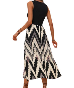 Bohemian style geometric print midi dress