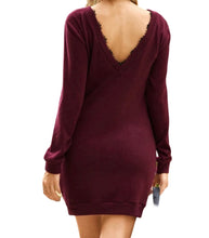 Load image into Gallery viewer, Wine red dress with cut out back with eyelash lace trim
