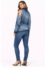 Load image into Gallery viewer, Blue striped high neck cold shoulder long sleeve top
