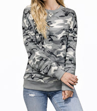 Load image into Gallery viewer, Grey camouflage loose fitting sweatshirt
