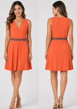 Load image into Gallery viewer, Orange crossover dress with decorative belt

