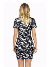 Load image into Gallery viewer, Short sleeve grey camouflage dress with v neck
