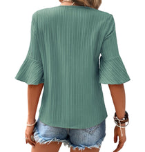 Load image into Gallery viewer, Ruffled half sleeve v neck textured top
