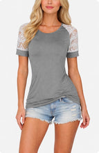 Load image into Gallery viewer, Smooth, soft tee with crochet sleeve
