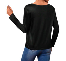 Load image into Gallery viewer, Black long sleeve top with pattern
