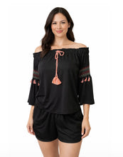 Load image into Gallery viewer, Off the shoulder top with tassel on sleeves
