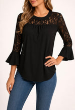 Load image into Gallery viewer, Blouse with lace insert and bell sleeve
