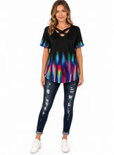 Load image into Gallery viewer, Short sleeve multi coloured criss cross top

