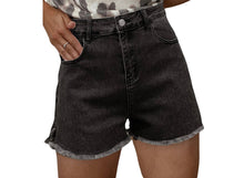 Load image into Gallery viewer, Raw hem high waist denim shorts
