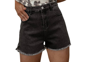 Raw hem high waist denim shorts