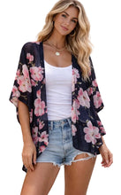 Load image into Gallery viewer, Lightweight navy floral kimono
