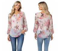 Load image into Gallery viewer, High/low chiffon button up floral blouse
