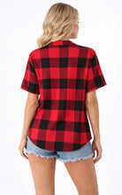 Load image into Gallery viewer, Lightweight red plaid short sleeve blouse
