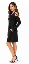 Load image into Gallery viewer, Black dress with criss cross shoulder
