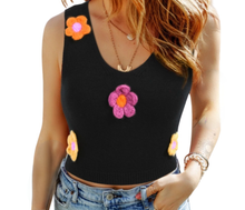 Load image into Gallery viewer, Knitted crop vest with 3D flower embellishments
