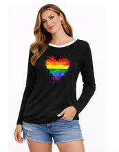 Load image into Gallery viewer, Colorful heart print long sleeve black top

