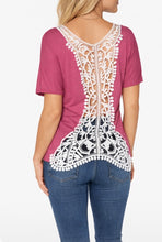 Load image into Gallery viewer, Polyester, cotton tee with white lace detail
