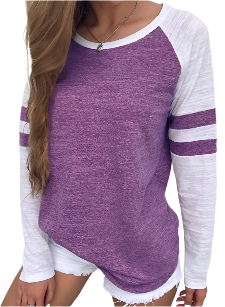 Striped detail long sleeve tee with round neck
