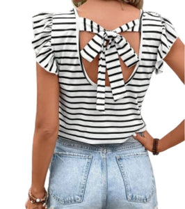 Striped tee with knotted back