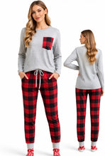 Load image into Gallery viewer, Red plaid 2 piece loungewear set
