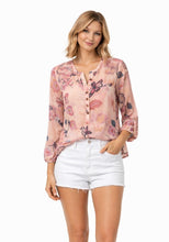 Load image into Gallery viewer, High/low chiffon button up floral blouse
