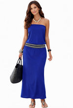 Load image into Gallery viewer, Strapless tube maxi dress with tribal print trim
