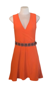 Orange crossover dress with decorative belt