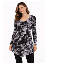 Load image into Gallery viewer, Patterned long sleeve dress with asymmetrical hem
