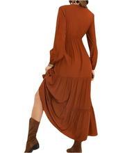 Load image into Gallery viewer, Rust colored long sleeve maxi dress
