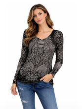 Load image into Gallery viewer, Grey textured print long sleeve sweater
