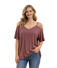 Load image into Gallery viewer, Plus size dusty rose top with cutout shoulders and bling
