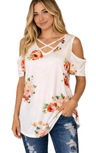 Load image into Gallery viewer, Cold shoulder floral criss cross top
