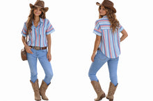 Load image into Gallery viewer, Loose fitting striped short sleeve blouse
