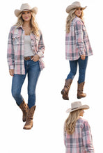 Load image into Gallery viewer, Pink plaid shirt with upper pockets
