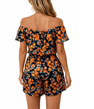 Load image into Gallery viewer, Off shoulder black floral romper

