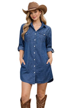 Load image into Gallery viewer, Lightweight denim button up shirt/dress with 4 pockets
