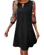 Load image into Gallery viewer, Black dress with mesh embroidered sleeves
