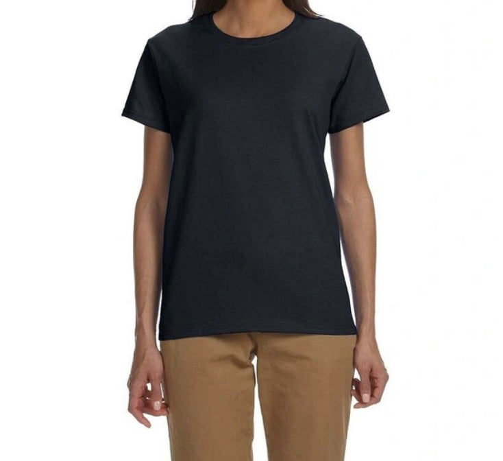 Ladies black cotton crew neck tee