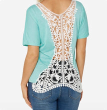 Load image into Gallery viewer, Polyester, cotton tee with white lace detail
