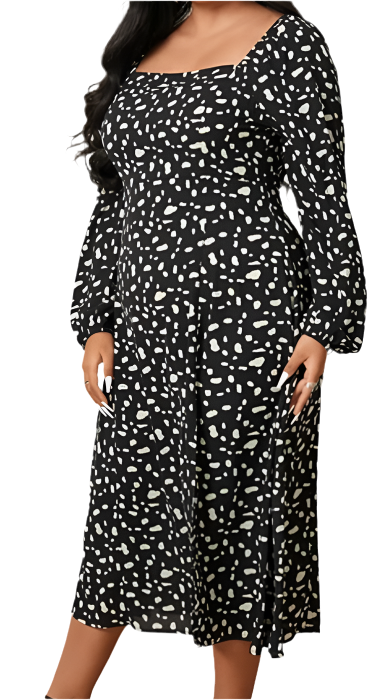 Plus size black polka dot maxi dress