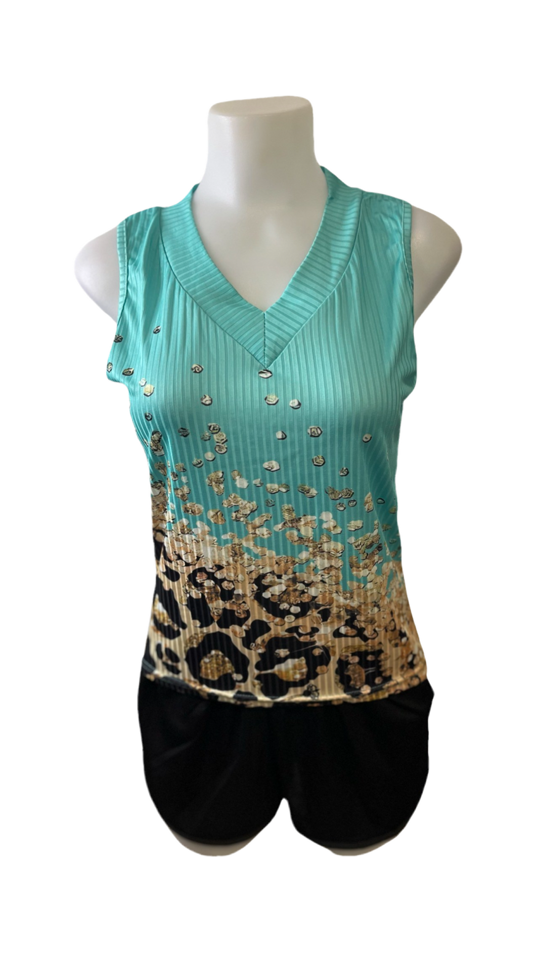 Ribbed contrast leopard print tank top