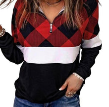 Load image into Gallery viewer, Red Buffalo plaid colorblock pullover
