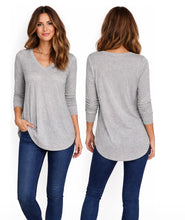 Load image into Gallery viewer, Grey lightweight long sleeve v-neck top
