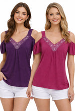 Load image into Gallery viewer, Cold shoulder v neck patterned top
