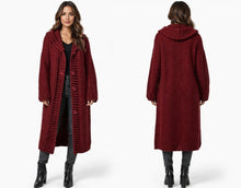 Load image into Gallery viewer, Chunky knit long hooded cardigan with buttons
