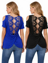 Load image into Gallery viewer, Cold shoulder top with crochet back
